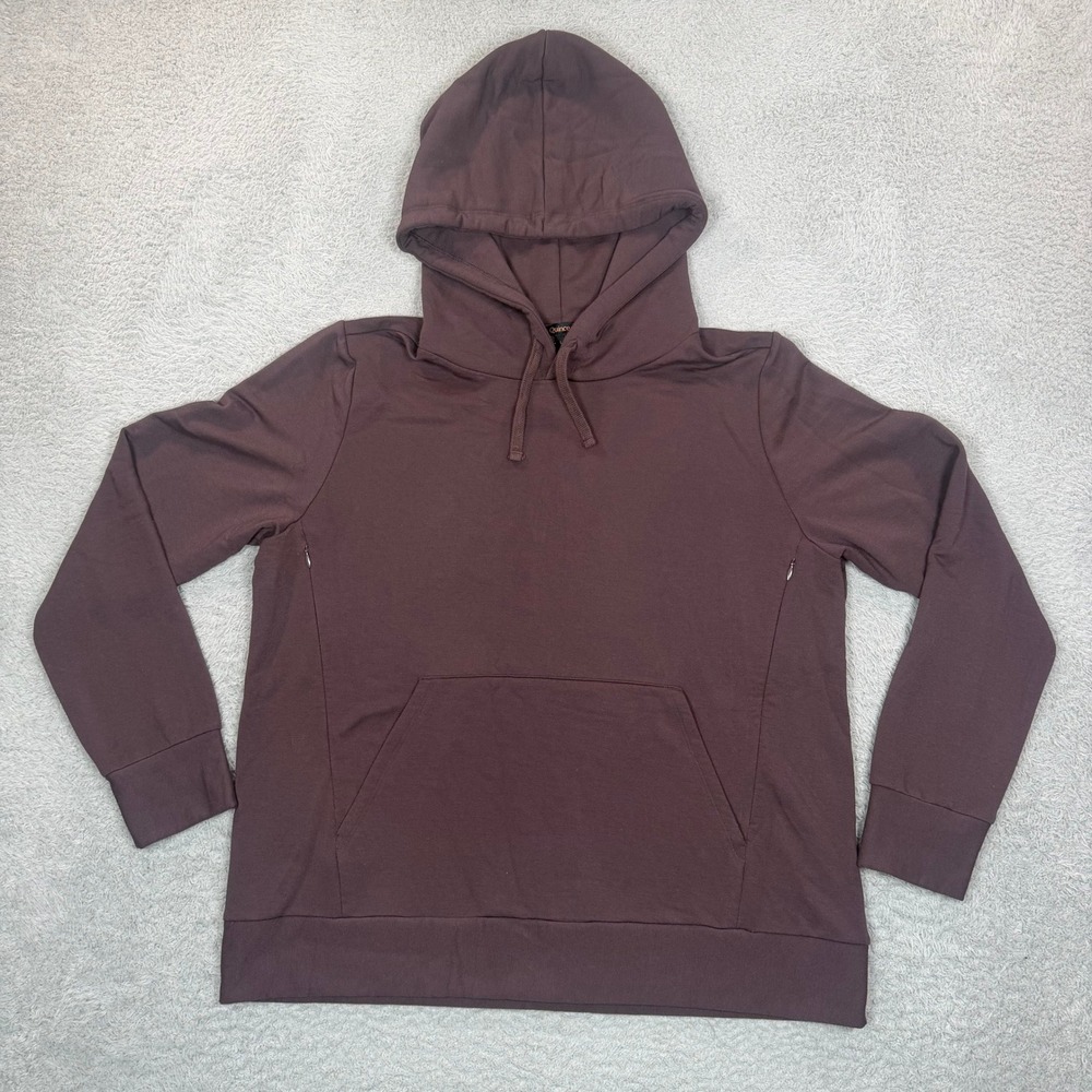 Quince Womens Tencel Modal Pullover Hoodie Brown Thumbhole Pockets Large
